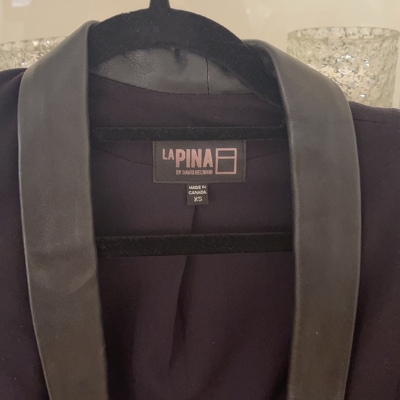 Real Leather 2 tone mix fabric crop blazer - Picture 2 of 5